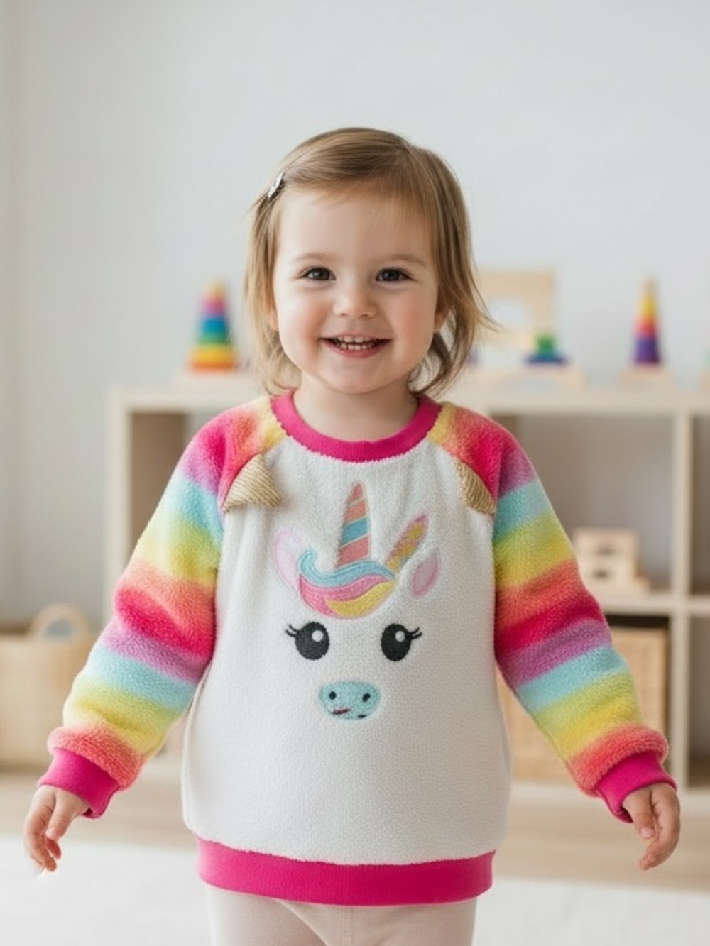 Penelope Mack White Unicorn Sweatshirt with Rainbow Sleeves